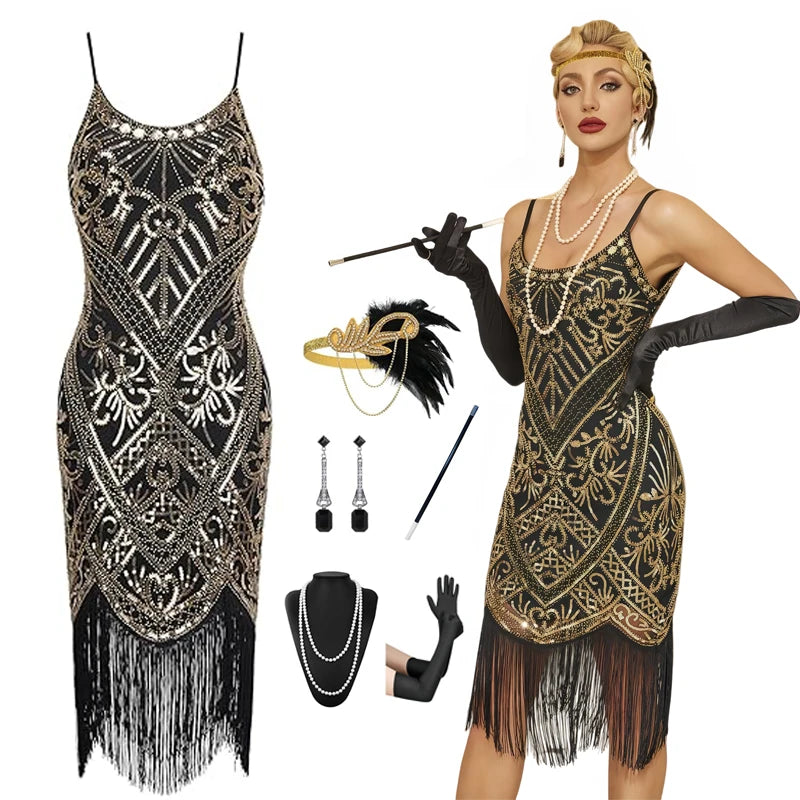Sequin Tassel Evening Dress