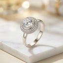 Moissanite Ring in Sterling Silver Double