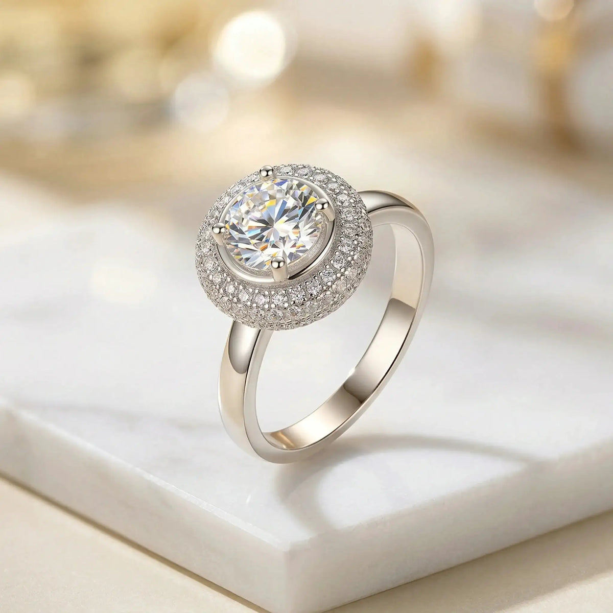 Moissanite Ring in Sterling Silver Double — product view 2