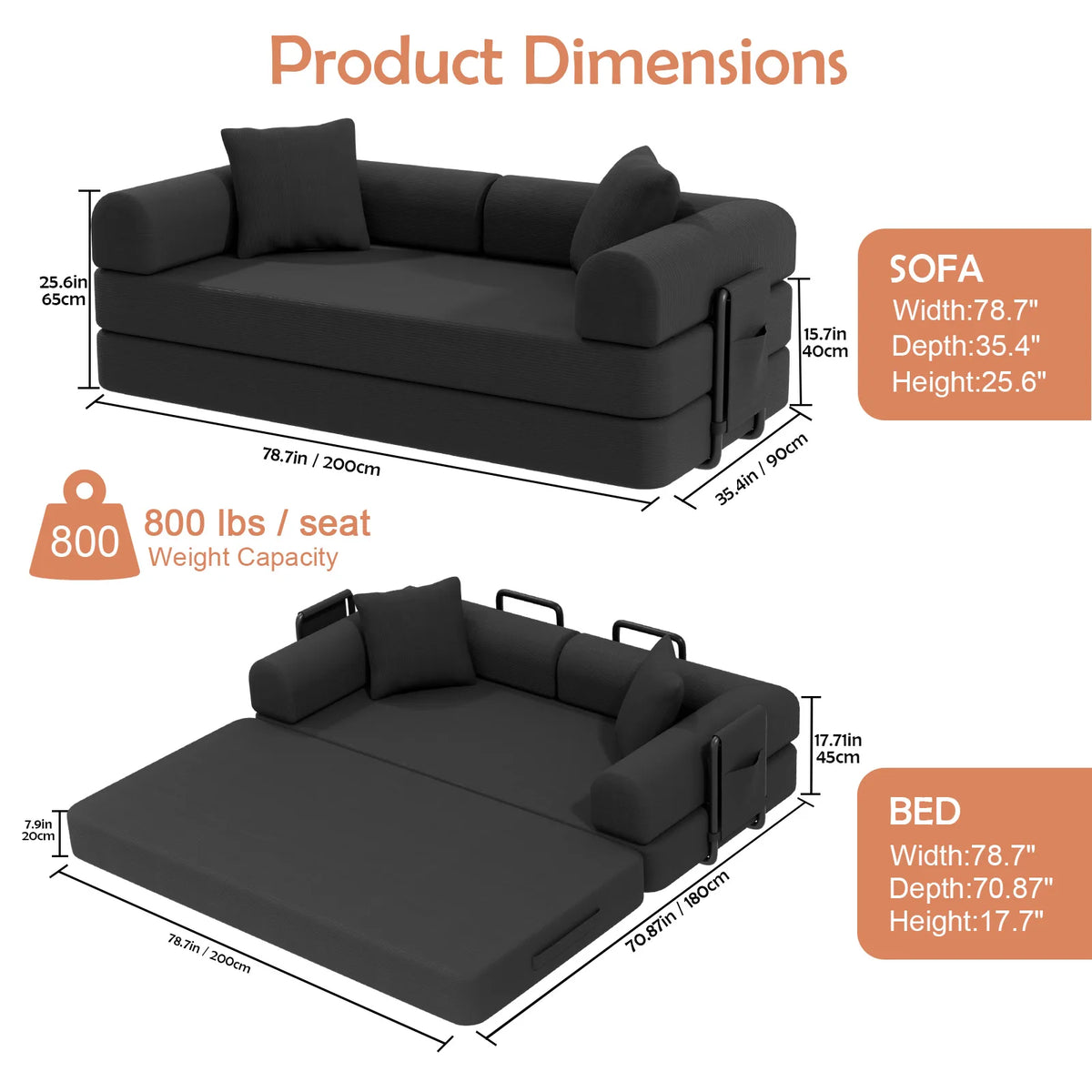 Sofa Bed Folding Convertible Compressed High-Density Foam — product view 9