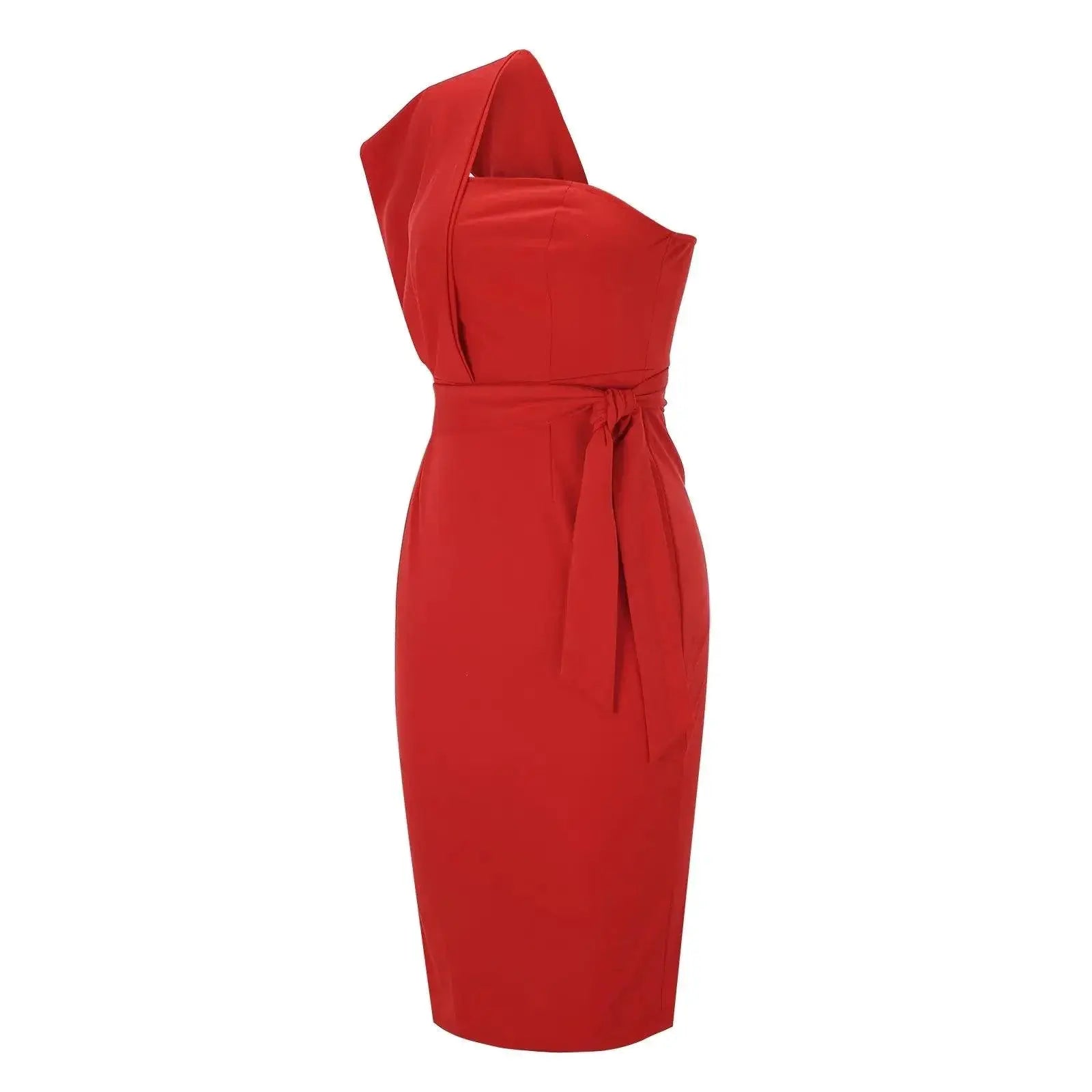 Elegant One Shoulder Ruffle Midi Dress Glam Statement Style