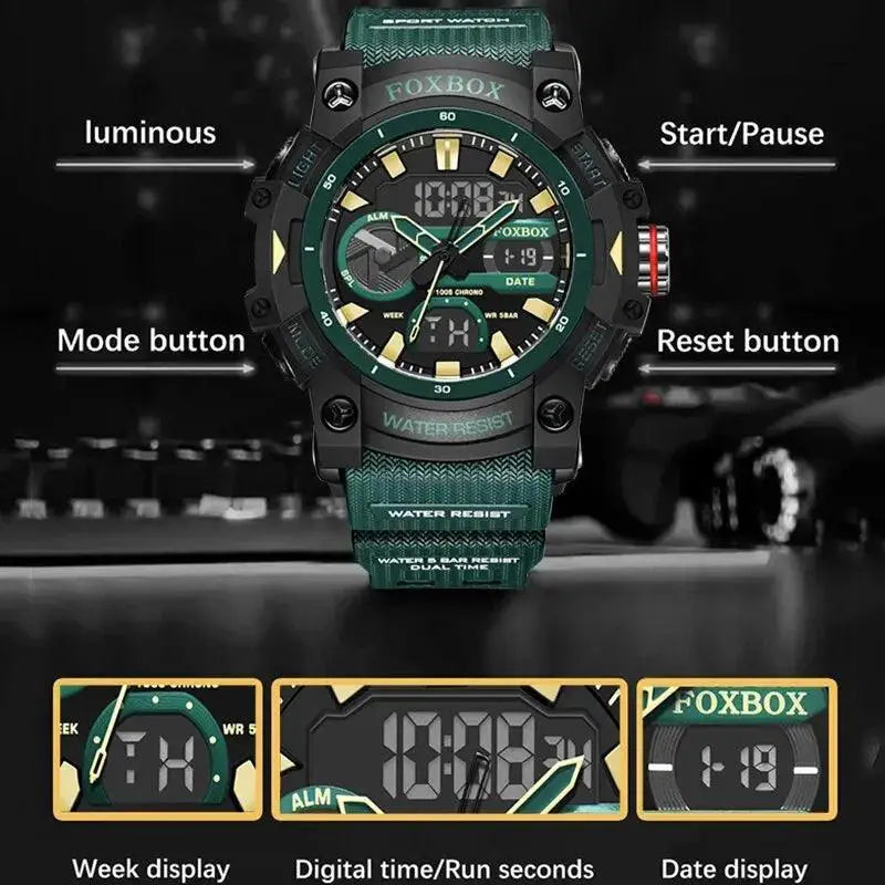 LIGE Dual Display Sports Watch Men Tactical Waterproof