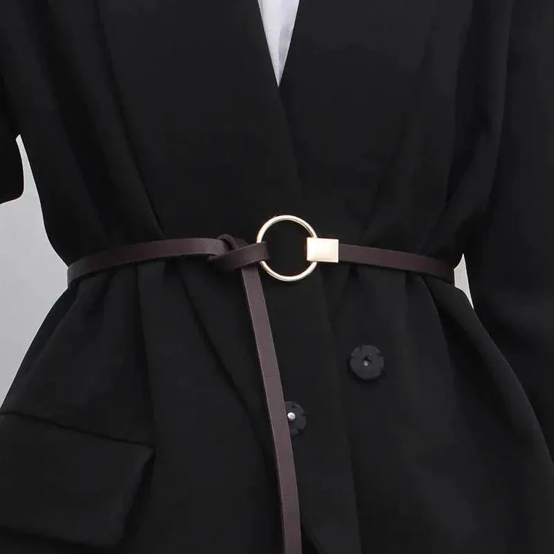 Luxurious Black Coffee Thin Knot Womens Leather Belt