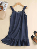 Boho Chic Denim Sundress Women's Beach Dress for Summer