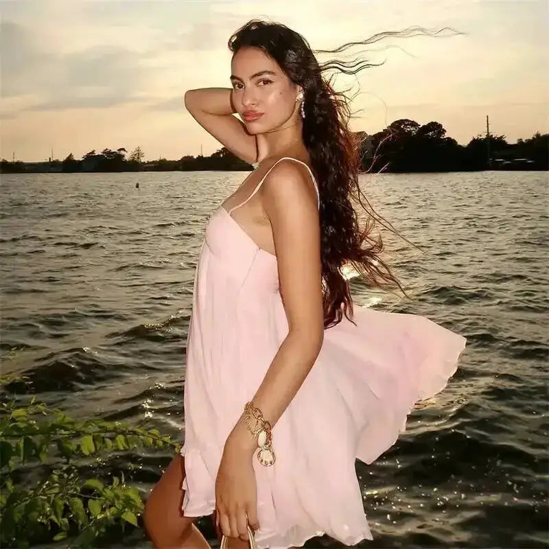 Sexy Chiffon Strapless Backless A Line Dress Women Spaghetti Strap Bodycon Mini Summer Party Dress For Date Night Occasions