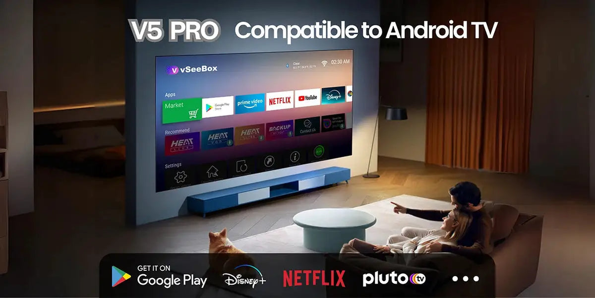 Vseebox V5 Pro Android 12.0 4K UHD Smart TV Box with 4GB RAM 32GB Storage, Dual-Band WiFi 6, Bluetooth 5.0, Voice Remote
