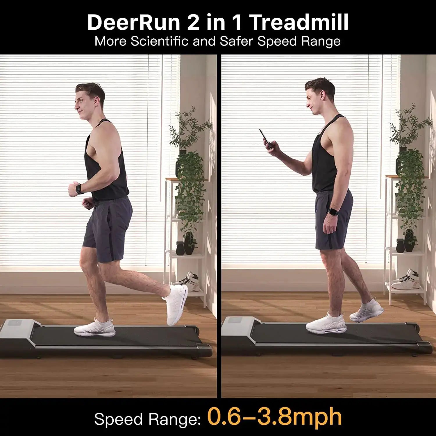 Walking Pad Treadmill, 2 in 1 Under Desk Fitness Machine, Remote Control Gym Equipment for Home Office Walking Jogging