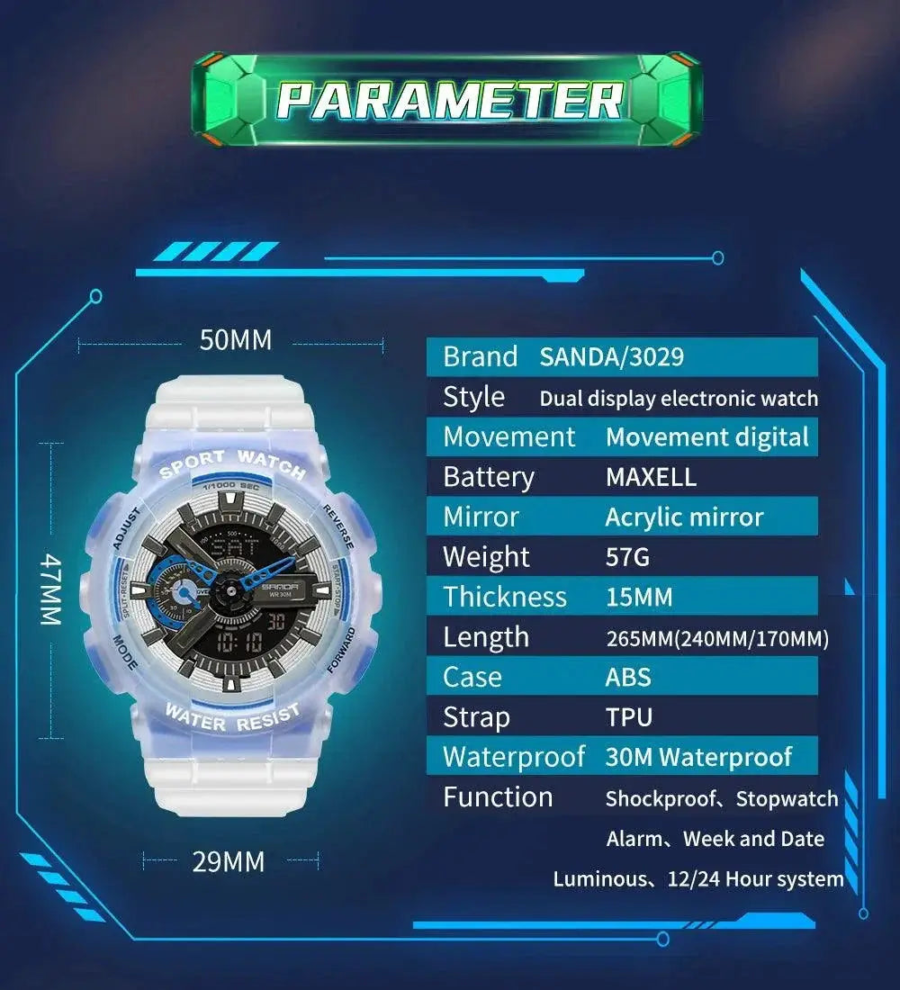 Sports Watch Men Dual Display Tech Fluorescent Design