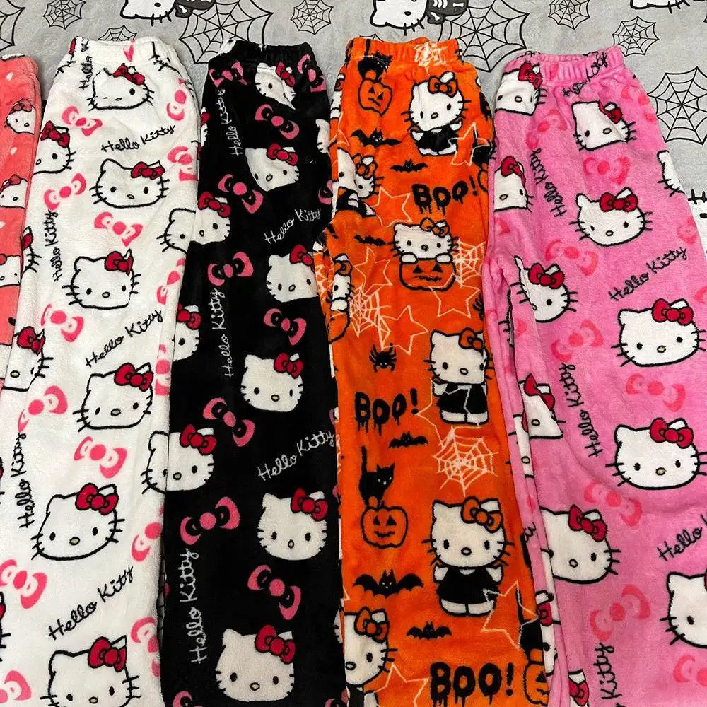 Hello Kitty Cartoon Flannel Pajamas Cozy Autumn Winter Wear