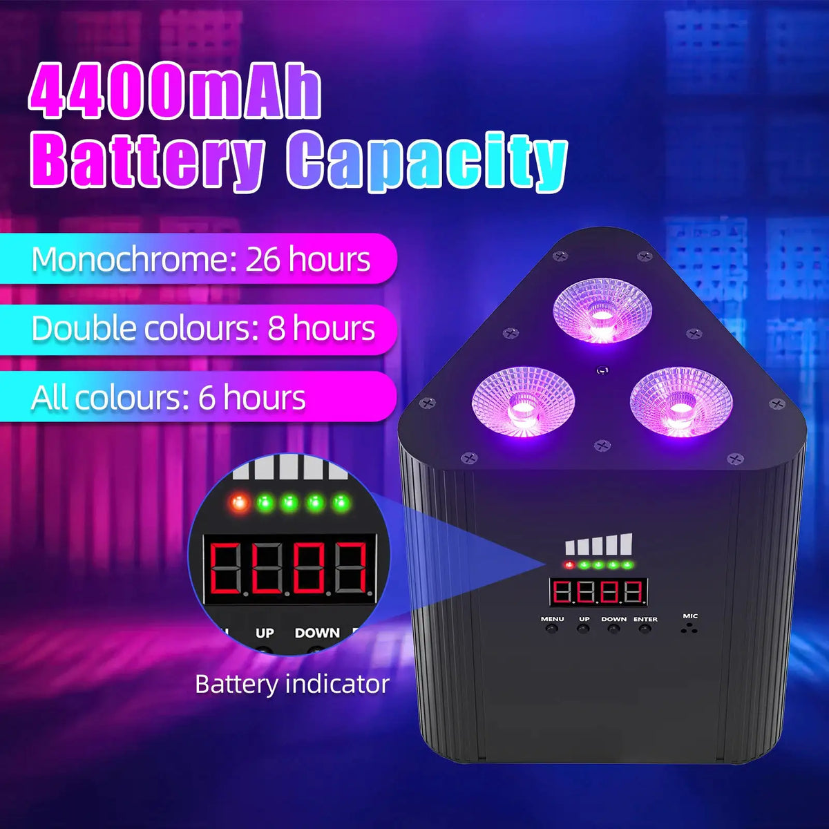 U'King 4PCS 4in1 RGBW LED Battery Par Light 3x4W Triangle Wash Wall Light DMX512 Wireless Effect Light for Concert Disco Party