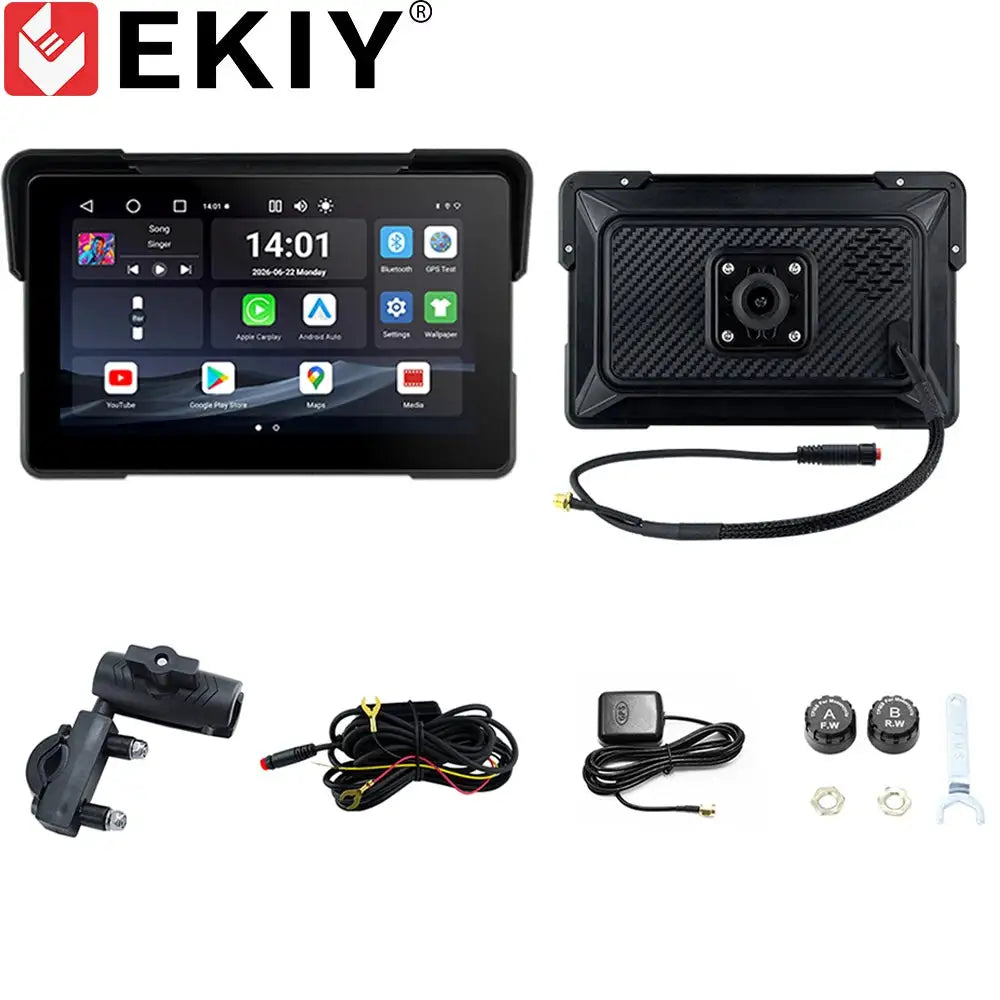 EKIY 7.0" Android 13.0 Wireless CarPlay Moto Android Auto Portable Digital Dashboard GPS Motorcycle Navigation Display Screen