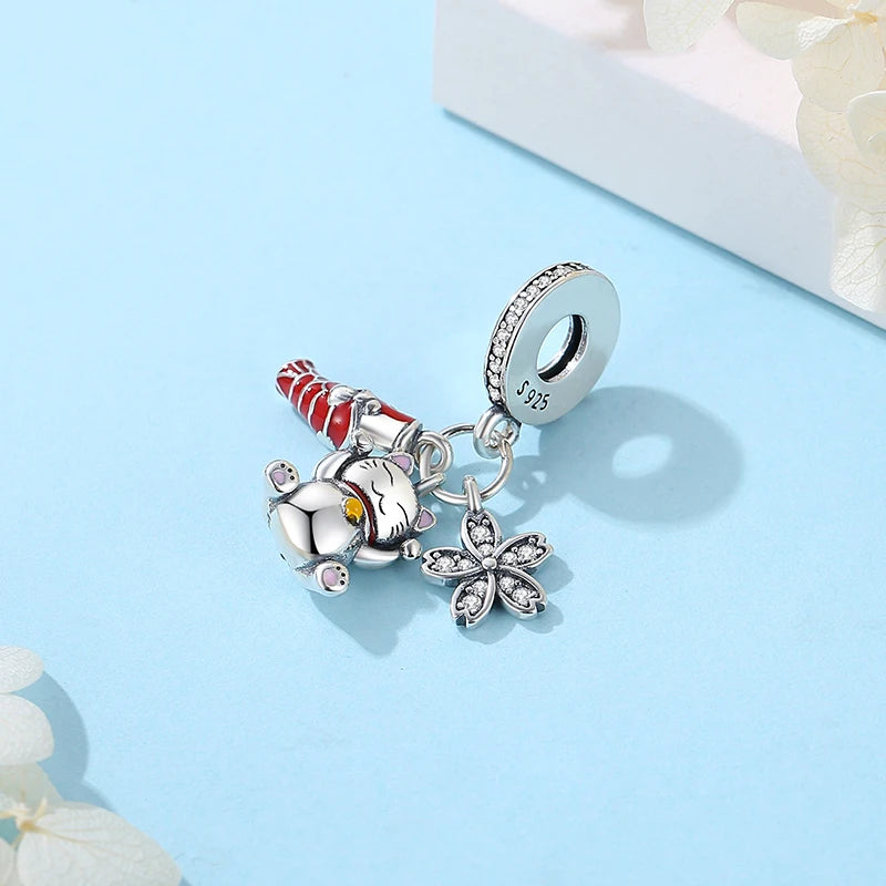Sterling Silver Charm Fortune Cat