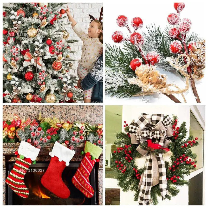 Red Berry Pine Cone Branches for Festive Wreath Decor