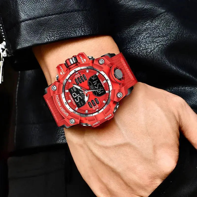 Red Dual Display Sports Watch Military Style Timepiece
