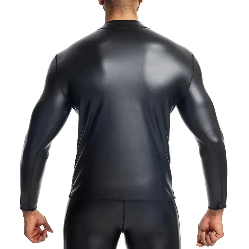 Slim Fit Stand Collar Leather Shirt For Men Tummy Shaper