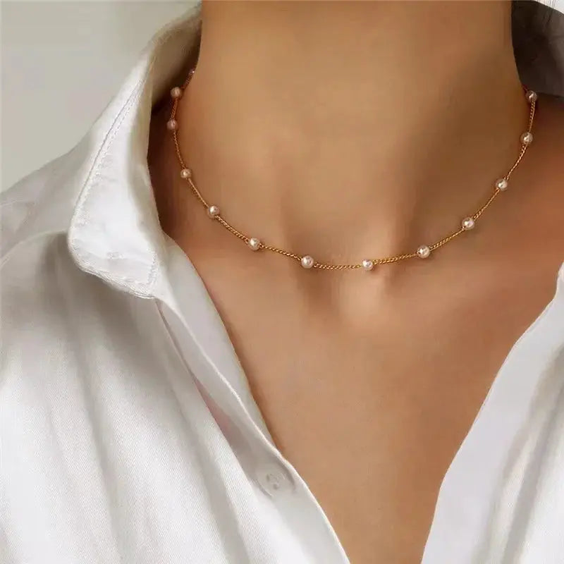 Womens Pearl Necklace Set 14K Gold Heart Jewelry Trio
