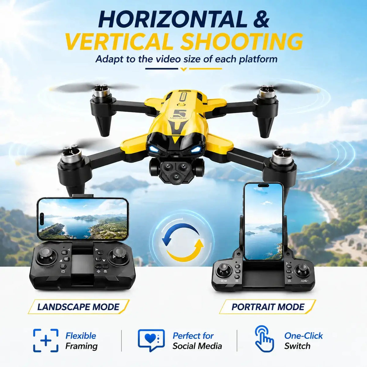 Brushless Aerial RC Drone 8K Triple Camera 5G Transmission 7 Level Wind Resistance Optical Flow Hover Folding Portable Drone