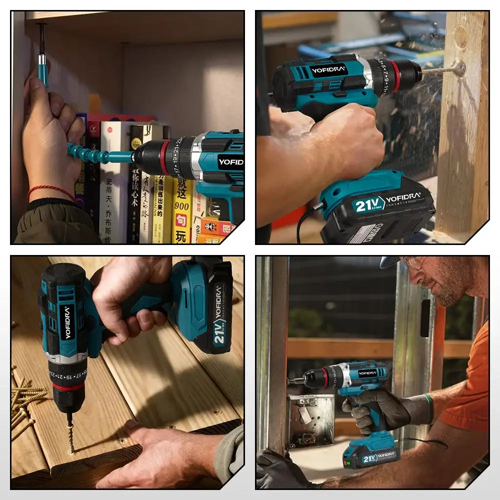 YOFIDRA 3 IN 1 25+3 Torque Electric Impact Drill Handheld Cordless Impact Drill Woodworking Power Tool For Makita Battery Pin