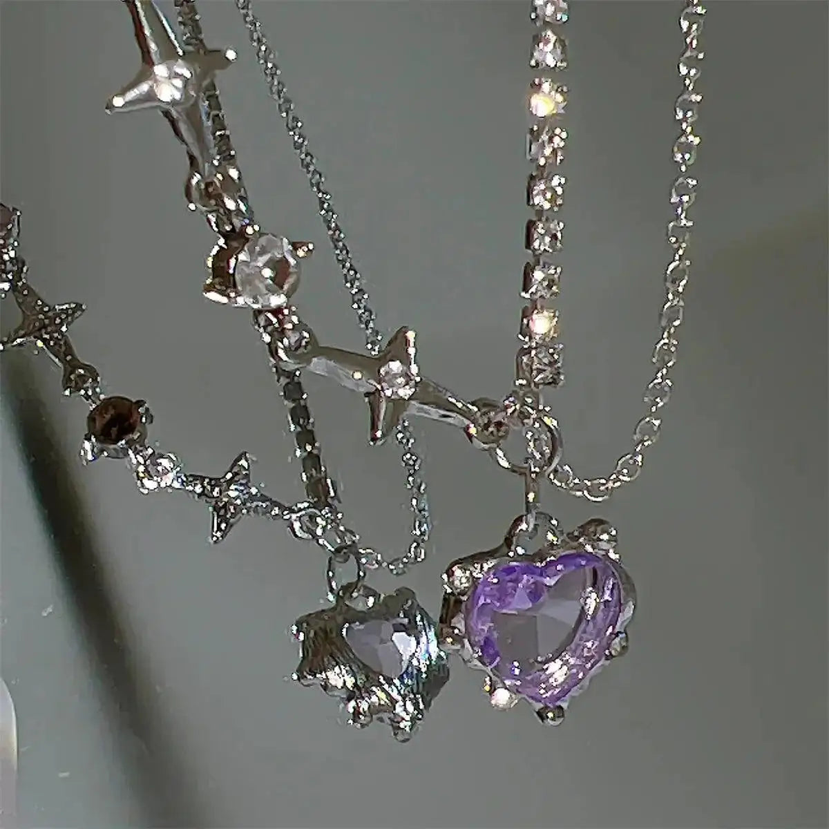Crystal Heart Necklace Shiny Collarbone Chain Jewelry Women