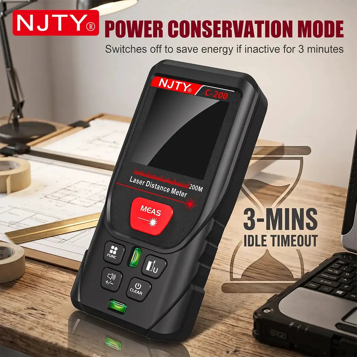 C-50/100/200m Laser Distance Meter Handheld Digital Rangefinder Area Volume Pythagorean Measurement Backlit LCD Display Tools