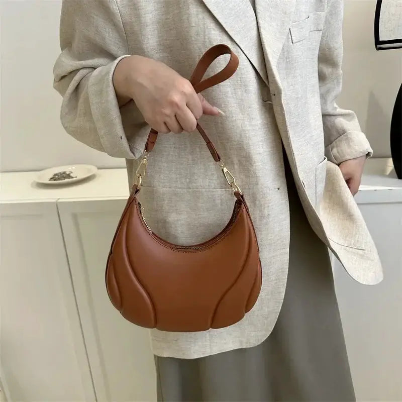 Retro Solid Color PU Leather Shoulder Bag for Women