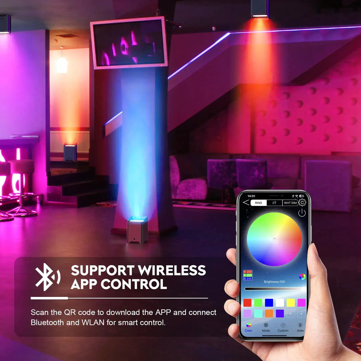 U'King 4PCS 6x18W 6IN1 RGBAW+UV Par Light with Bag Wireless Uplights LED Stage Light Remote Control WiFi Par Light for DJ Party Show Wedding