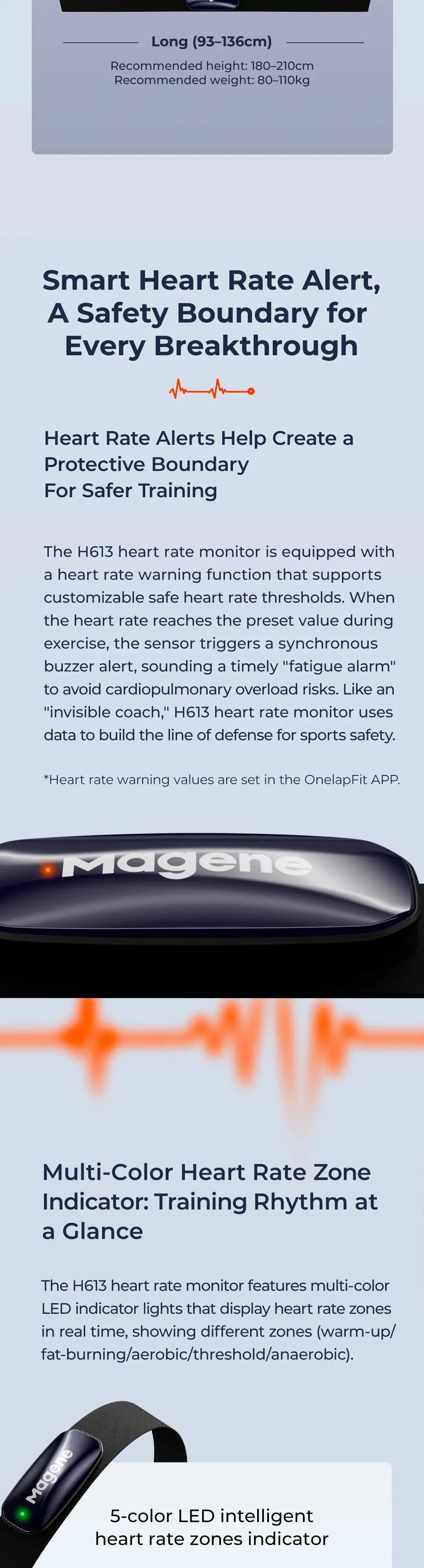 Magene H613 Heart Rate Monitor Split Chest Strap 3-channel Bluetooth Rechargeable Heart Rate Sensor Health App Compatible Zwift