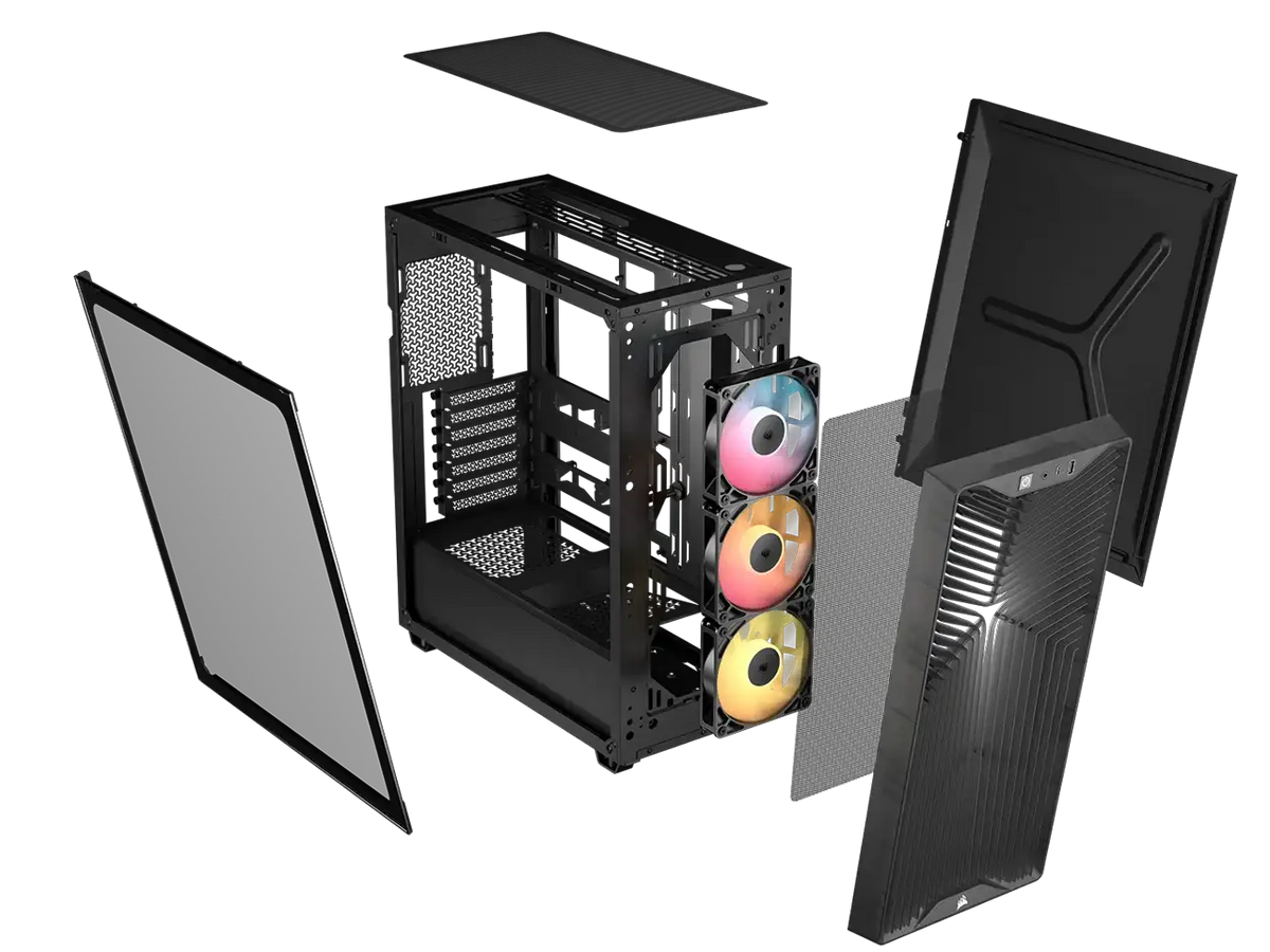 The CORSAIR 3200D RS ARGB is a spacious and fully-loaded mid-tower chassis with 3x RS120 ARGB fans and useful DIY features for an easy build with powerful cooling. Smoke.