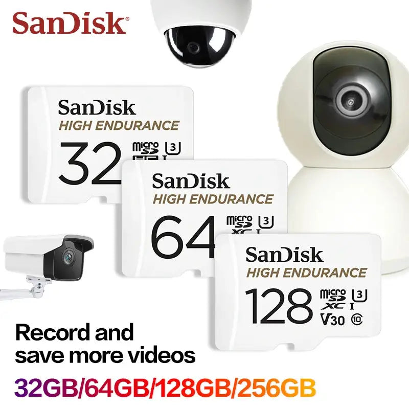 Original SanDisk High Endurance Micro SD Card MicroSDHC 32GB V30 C10 MicroSDXC 64GB 128GB 256GB Memory Card For Dash Camera