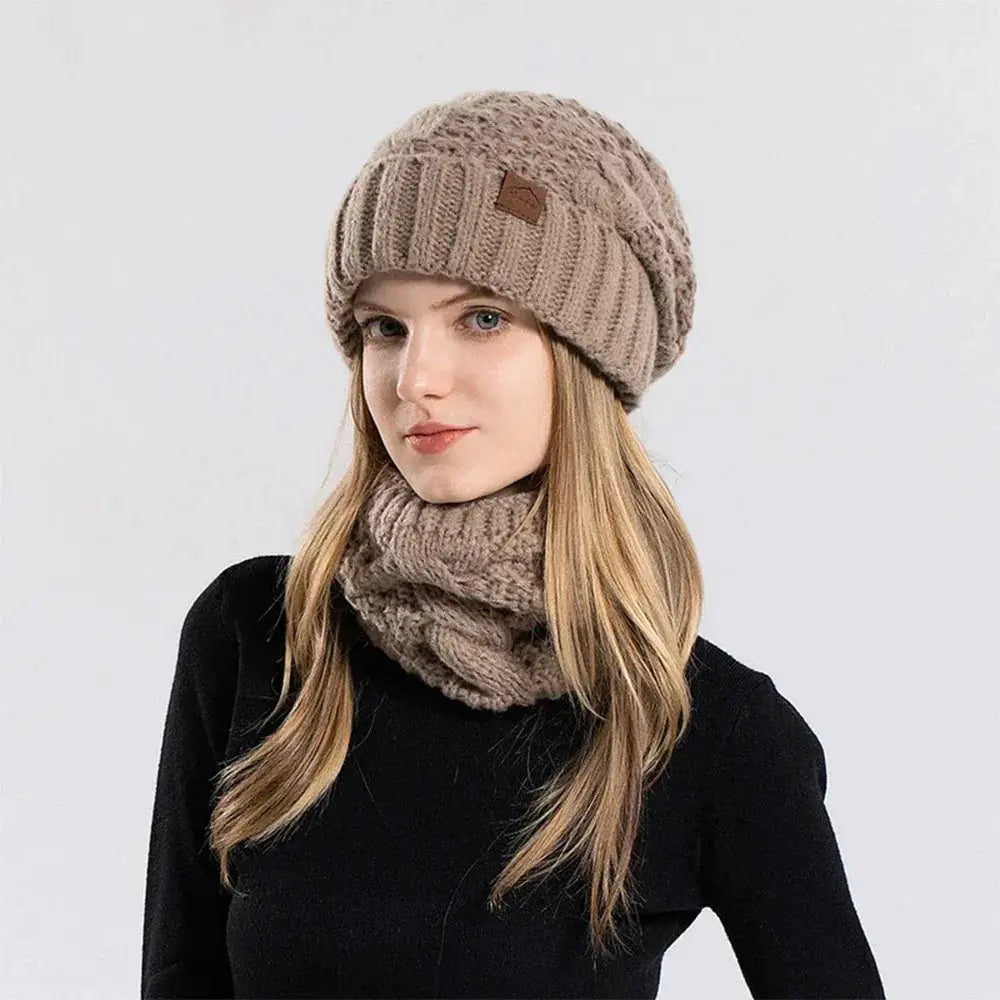 Women Knitted Hat Scarf Set For Outdoor Cycling Warmth