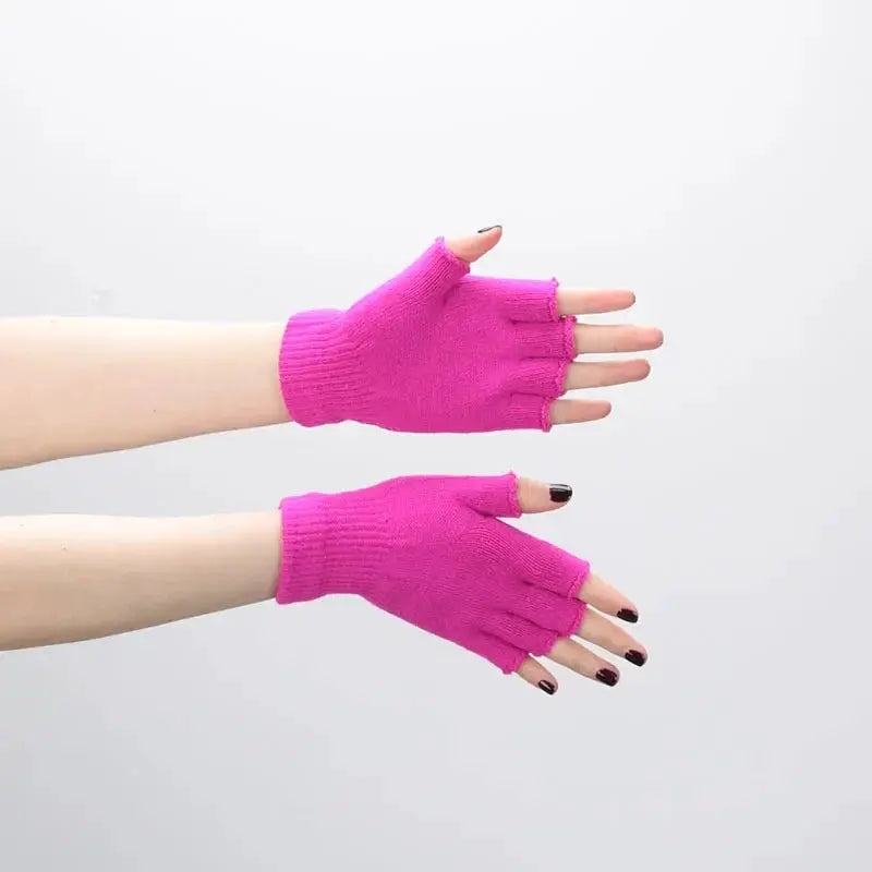 Black Short Half Finger Fingerless Knit Wrist Gloves 1 Pair