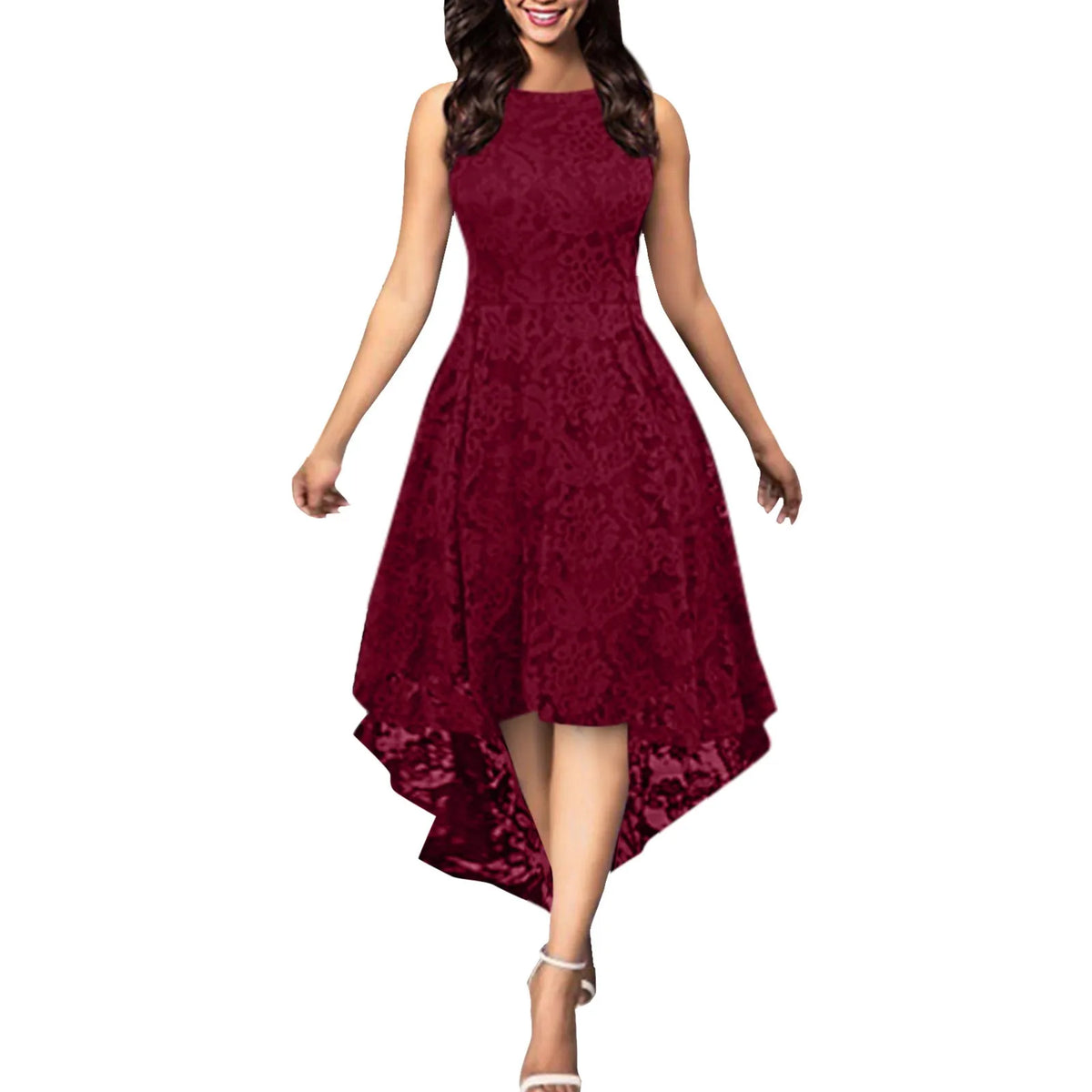 Sleeveless Lace Cutout Midi Dress