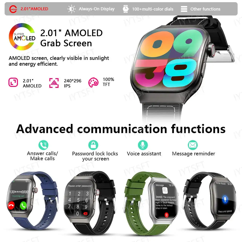 LAXASFIT New Bluetooth Call Smart Watch for Men 2.01" HD Curved Screen Sports Watch Health Monitor Smart Watch for Android iOS