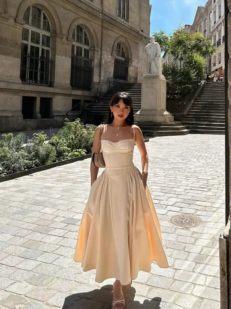 Elegant Strapless Corset Midi Dress For Weddings - OurLum.com