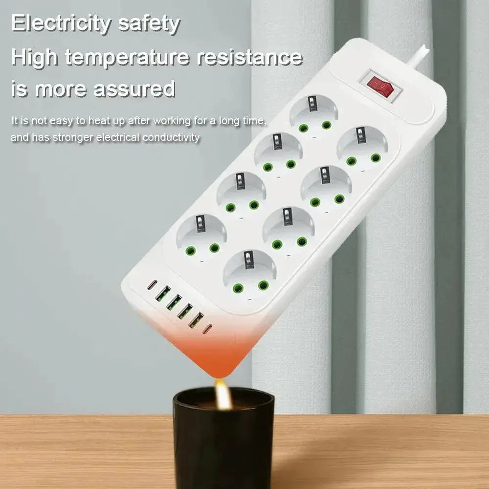 EU Plug Power Strip With Surge Protection And USB Ports