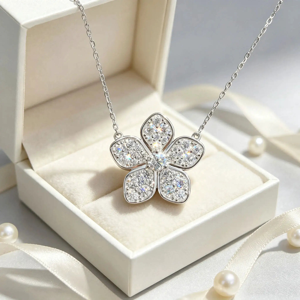Sterling Silver Silver Moissanite Flower Pendant — product image 4