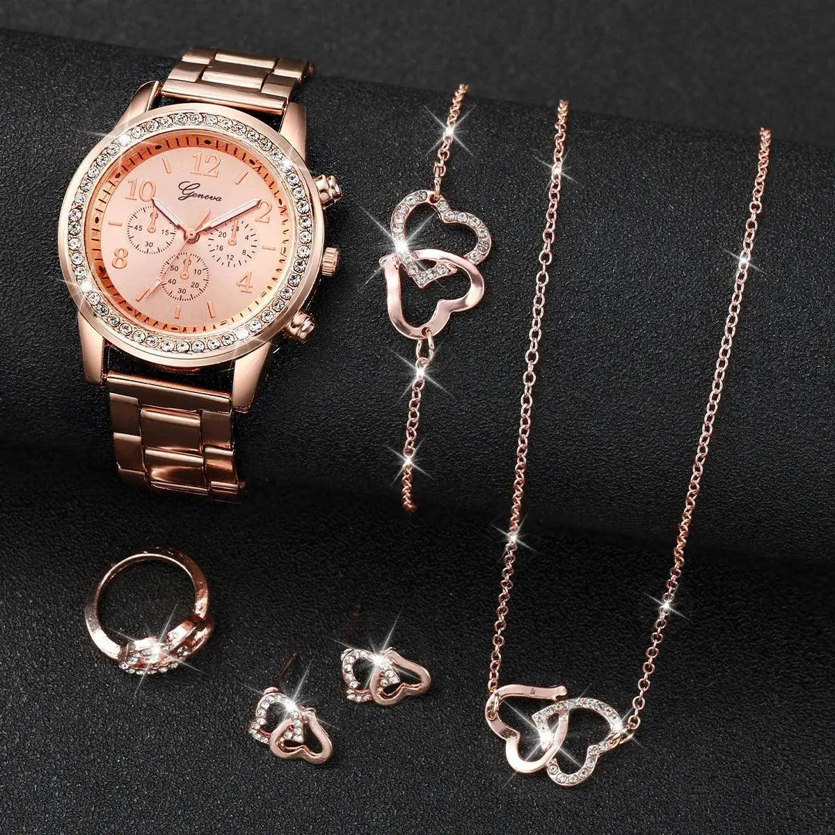 Six Piece Set Ladies Watch Fashion Rhinestone Jewelry Set