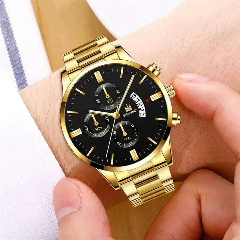 Mens Stainless Steel Calendar Quartz Watch Elegant Timepiece