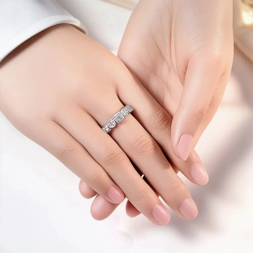 Round Square Moissanite Ring in Sterling Silver — product view 7
