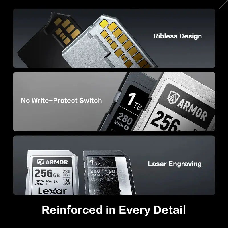 Lexar ARMOR SILVER PRO SDXC UHS-II Card V60 SDXC Memory Card 128GB 256GB Max 280Mb/s High Speed 6K Video Card for Camera