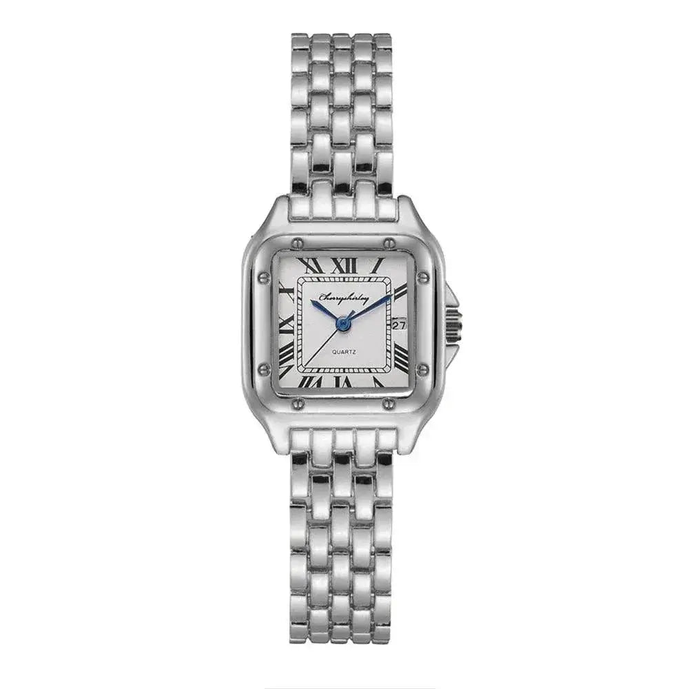 Square Roman Calendar Quartz Watch for Elegant Women