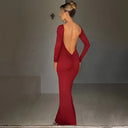 Hugcitar Backless Long Sleeve Bodycon Maxi Dress Solid Prom Party Y2K Night Glow