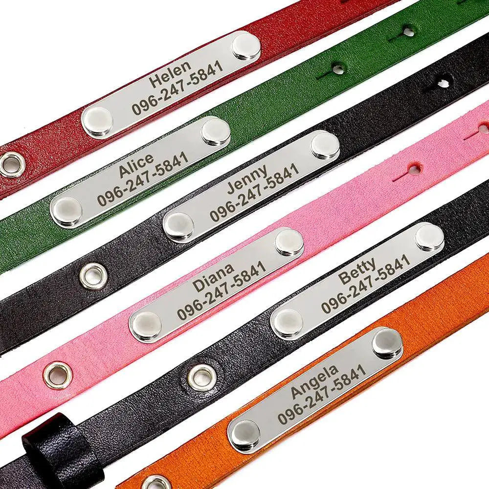 Custom Leather Personalized Cat Collar with Bell Safety