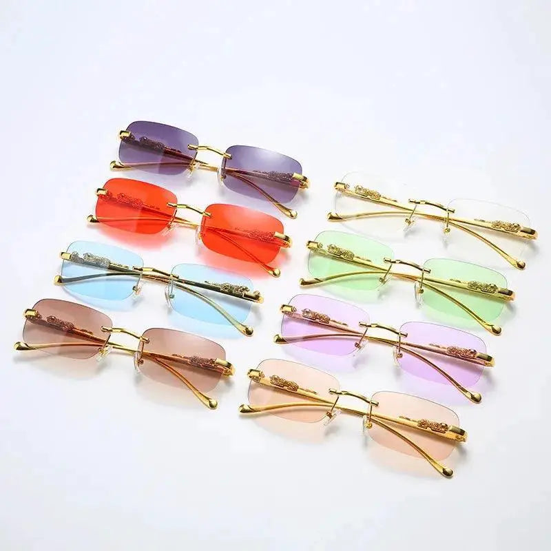 Rimless Vintage Leopard Head Sunglasses UV Protection