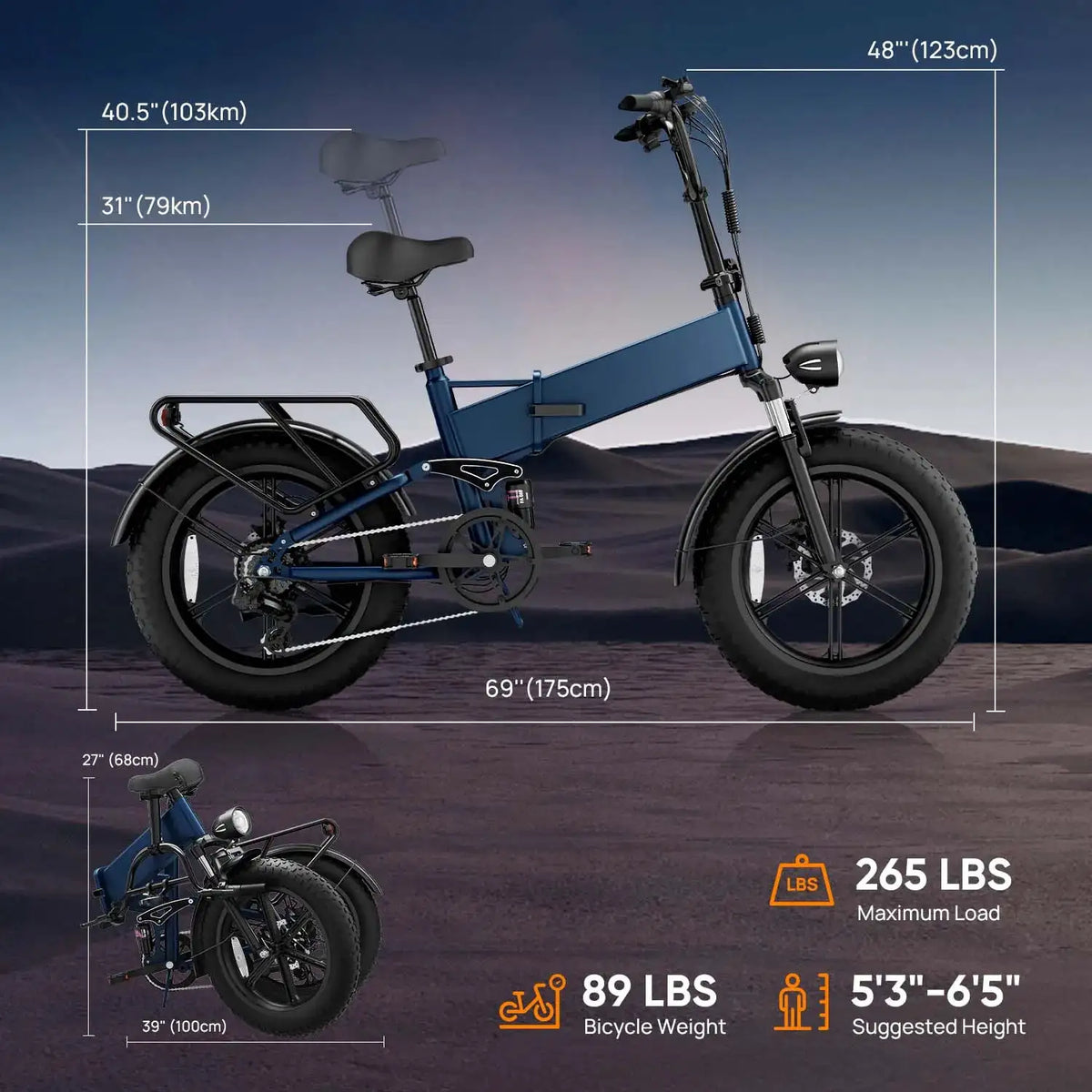 URLIFE Foldable Fat Tire E Bike — product view 8