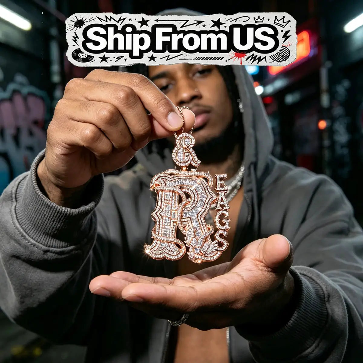 Custom R Letter Pendant Gold Plated — product image 1