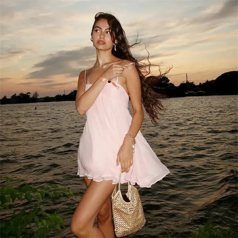 Sexy Chiffon Strapless Backless A Line Dress Women Spaghetti Strap Bodycon Mini Summer Party Dress For Date Night Occasions