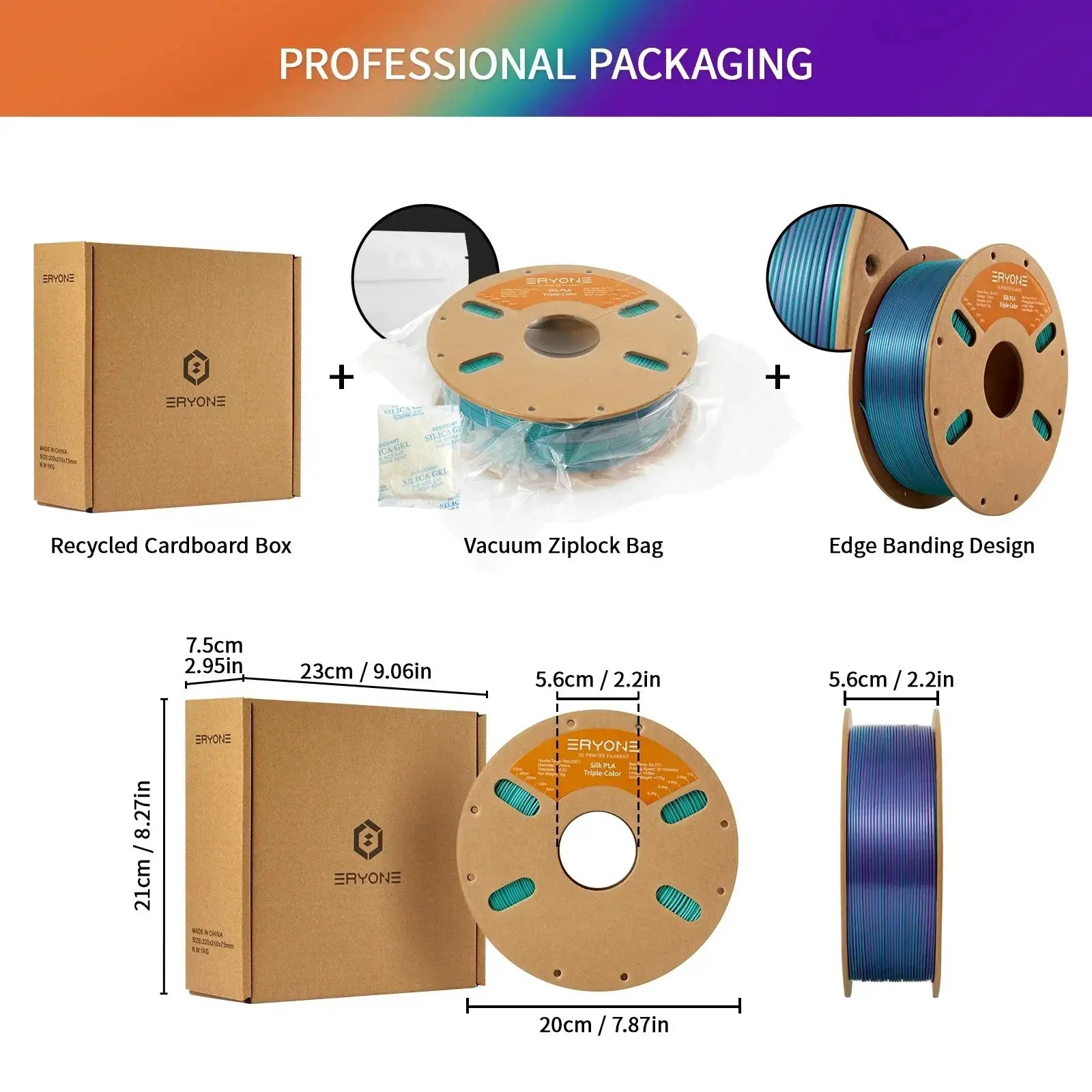 Eryone Tri-Color Co-Extrusion Silk PLA 1.75mm 1KG Filament