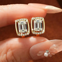 Emerald Cut Moissanite Gold Hoops
