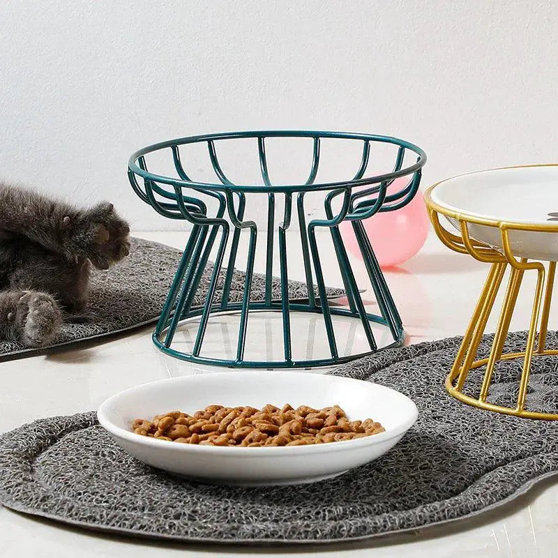 Elevated Ceramic Pet Feeder With Metal Stand For Meals